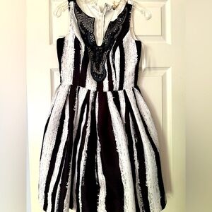 Elegant Black and White Striped Kids Dress